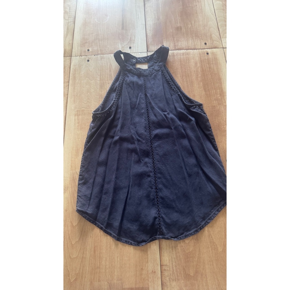 Cloth & Stone XS Gray Tencel Halter Tank Top Eyelet Trim Keyhole‎ Back